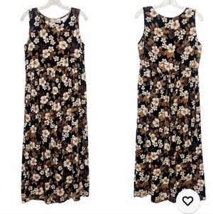 Vintage 90s ERIKA Studio Sleeveless Grunge  Empire Waist Brown Floral Dress SZS